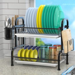 Dish Drying Rack, 304 Stainless Steel Double layer Dish Rack with Trays,  Utensil Holder, Cutting Board Holder, Rustproof Dish Drainer for Kitchen