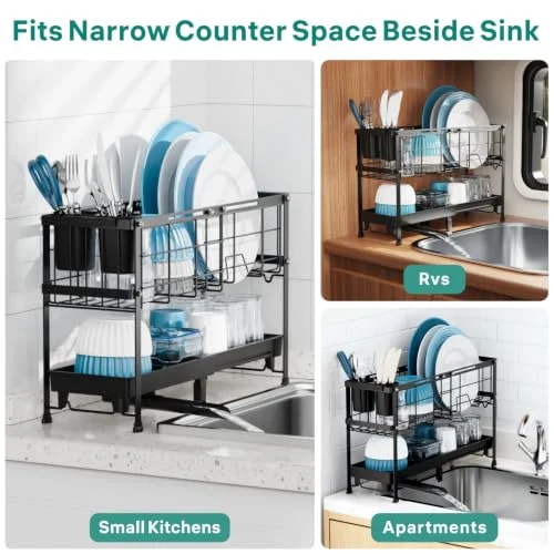 Narrow 2-Tier Dish Drying Rack