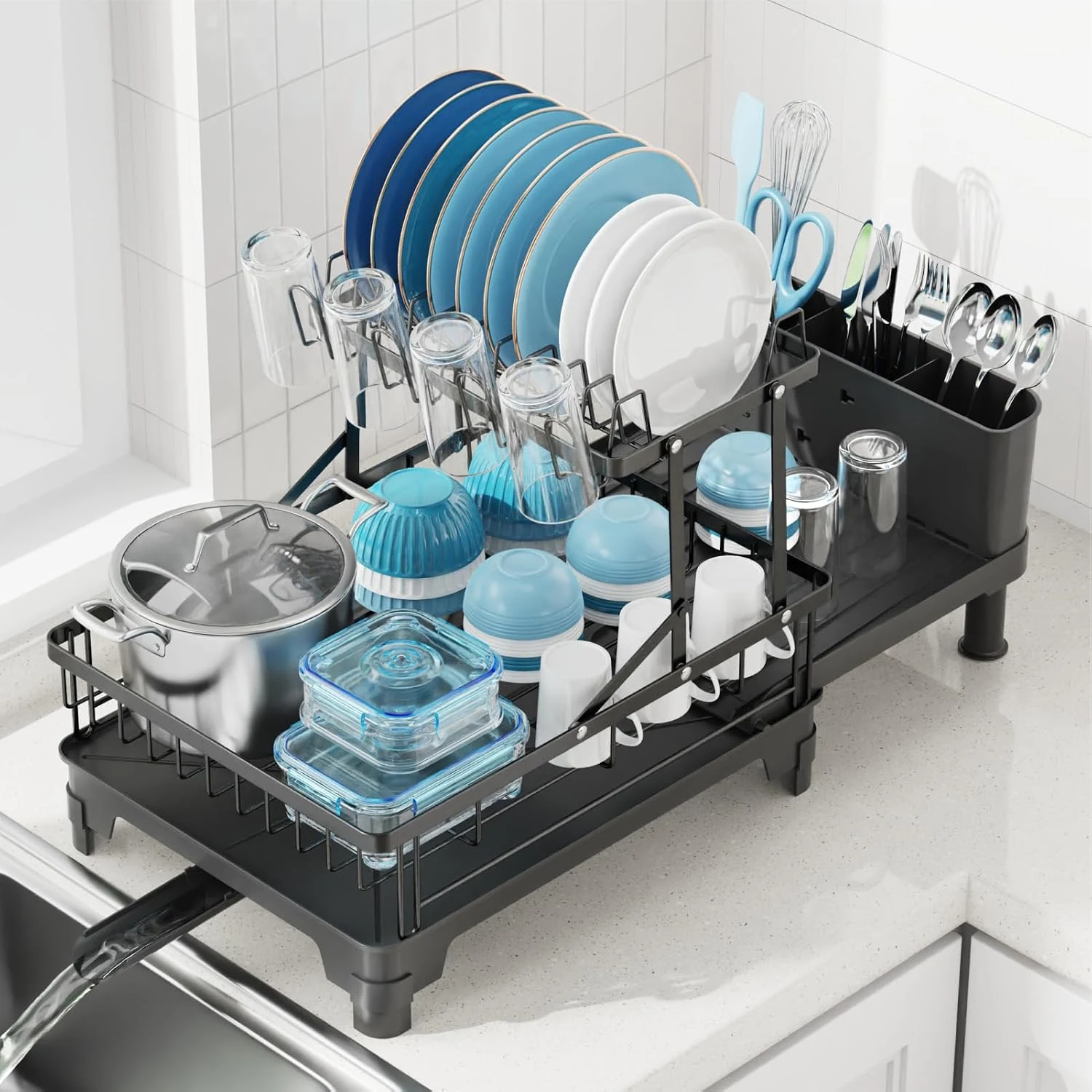 Large Expandable 2-Tier Dish Drying Rack